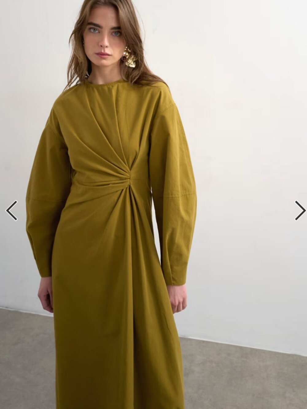 Topshop knot detail midi dress with asymmetric hem in khaki green - Picture 2 of 5
